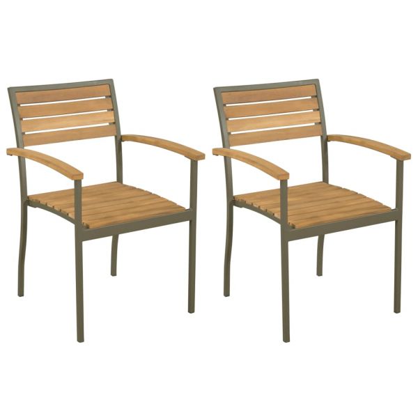 Gartenstühle 2 Stk.Stapelbare Stühle aus Massivholz und Stahl Henning