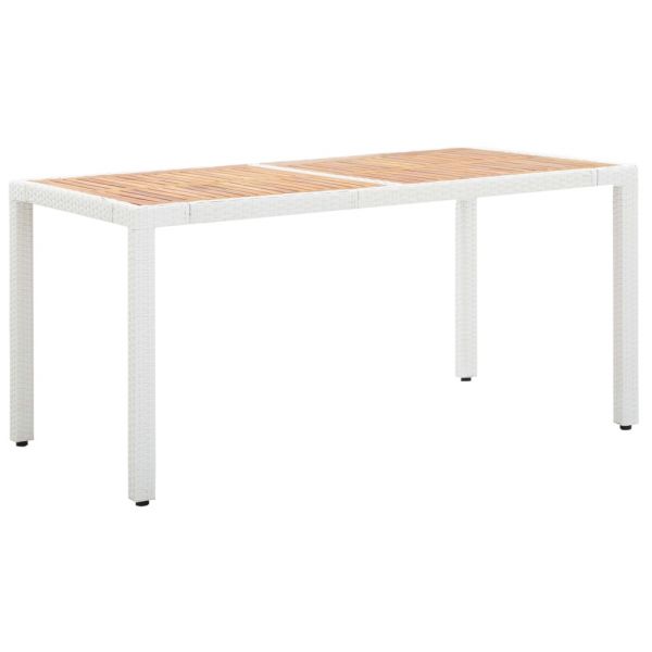 Herrliche Gartentisch Weiß 150x90x75 cm Poly Rattan und Massivholz Akazie Hustopeče