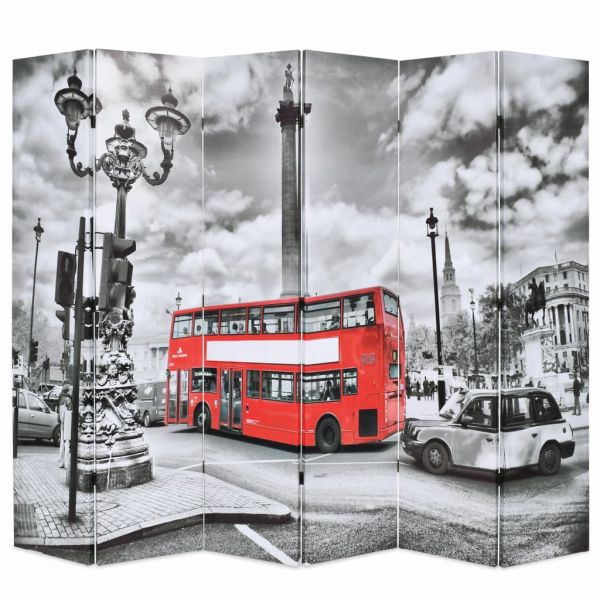 Trendige Udine Raumteiler klappbar 228 x 170 cm London Bus Schwarz-Weiß
