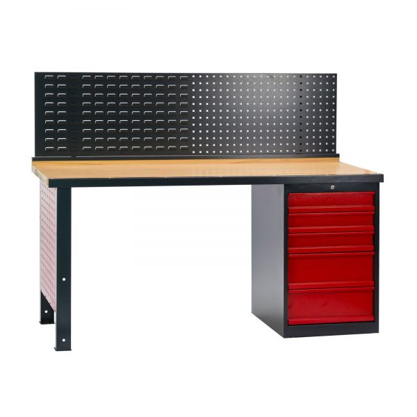 Werkbank / Werktisch mit 5 Schubladen + Rückwand 170x72x135