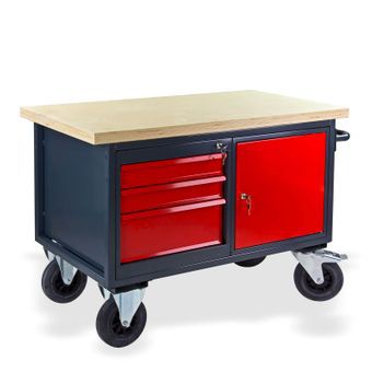 Werkstattwagen / Tischwagen fahrbar mit 1 Tür + 3 Schubladen